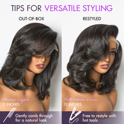 Effortless Chic Butterfly Cut Short Wavy HD Lace Wig – Glueless Natural Hairline Beginner Friendly Daily Wear Look