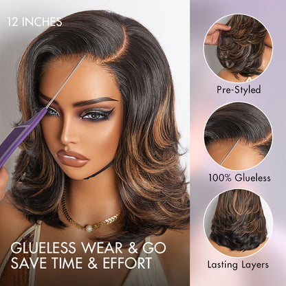 Effortless Chic Butterfly Cut Short Wavy HD Lace Wig – Glueless Natural Hairline Beginner Friendly Daily Wear Look