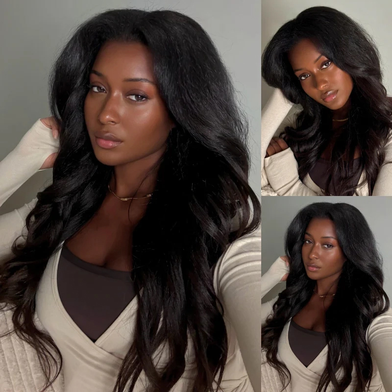 13x6 Kinky Straight Layered Cut Lace Front Wig – Glueless, Invisi Drawstring, 250% Density
