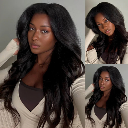 13x6 Kinky Straight Layered Cut Lace Front Wig – Glueless, Invisi Drawstring, 250% Density