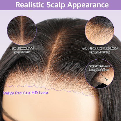 100% Glueless Wear Go Wig Pre-cut Lace Undetectable 7x5 HD Lace Wigs Preplucked with Natural Hairline Bleached Knots Human Hair Wigs