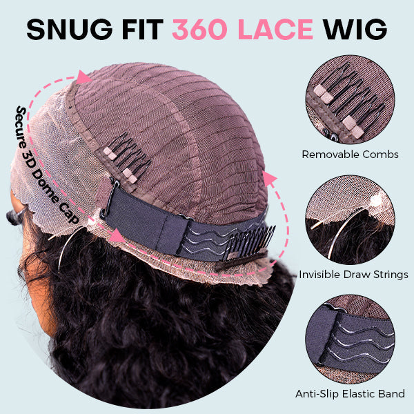 360° Body Wave Lace Human Hair Wig – Glueless, Pre-Bleached, Pre-Cut, Adjustable Drawstrings