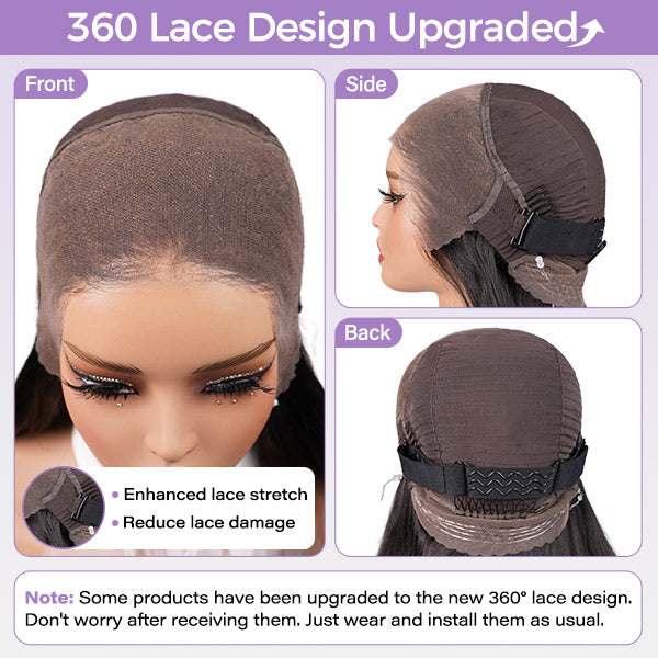Kinky Straight Invisi-Drawstring Flexible Fit 360 Lace Front Glueless Wig With Bleached Knots