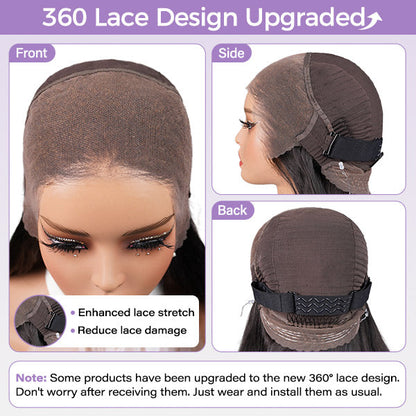 Kinky Straight Invisi-Drawstring Flexible Fit 360 Lace Front Glueless Wig With Bleached Knots