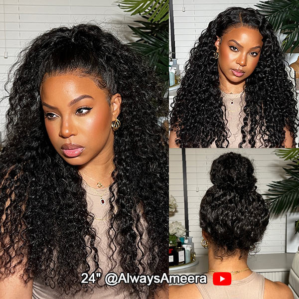 Water Wave Invisi-Drawstring Flexible Fit 360 Lace Frontal Glueless Wig With Bleached Knots