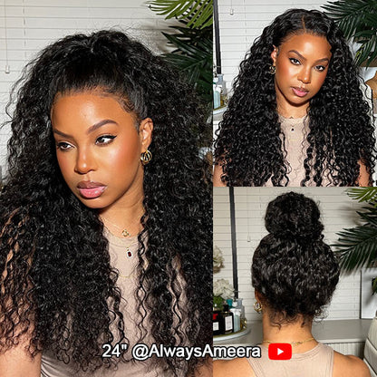 Water Wave Invisi-Drawstring Flexible Fit 360 Lace Frontal Glueless Wig With Bleached Knots