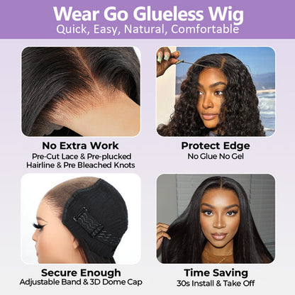 100% Glueless Wear Go Wig Pre-cut Lace Undetectable 7x5 HD Lace Wigs Preplucked with Natural Hairline Bleached Knots Human Hair Wigs