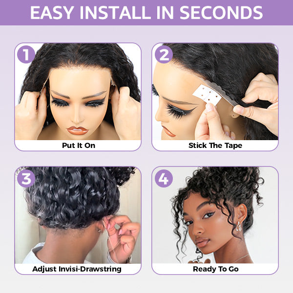 Kinky Straight Invisi-Drawstring Flexible Fit 360 Lace Front Glueless Wig With Bleached Knots