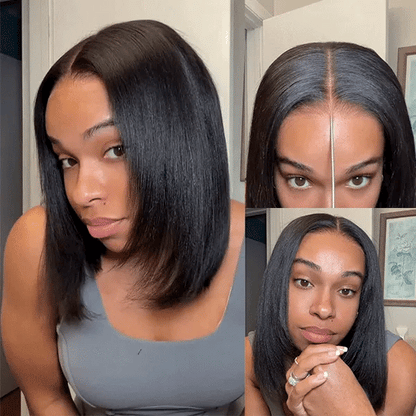 Ultra Natural Layered Yaki Straight Bob 9x6 T-Part Lace Wig – Glueless, Invisi Drawstrings, Silky Finish, Classic & Chic