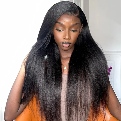13x6 Kinky Straight Layered Cut Lace Front Wig – Glueless, Invisi Drawstring, 250% Density